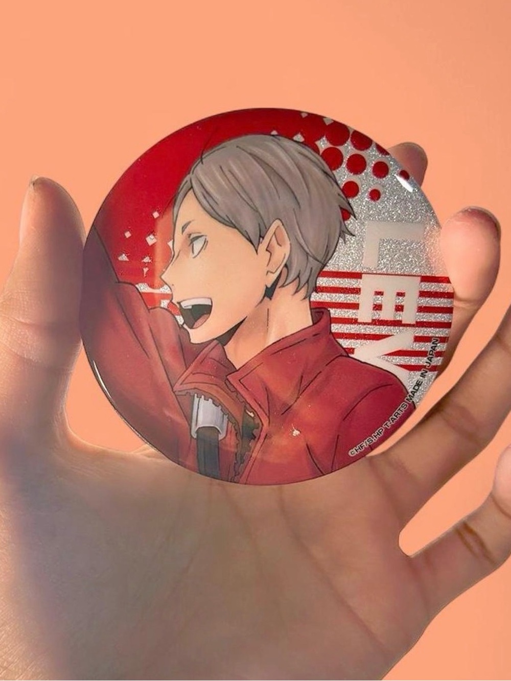 Anime Character Round Pin - Red & Silver